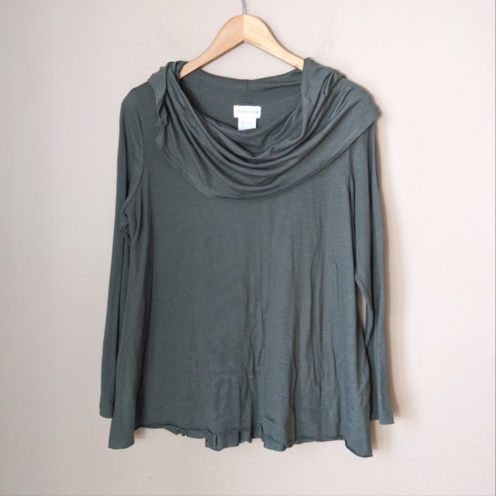 Soft Surroundings Womens Green cowl neck top size petite large